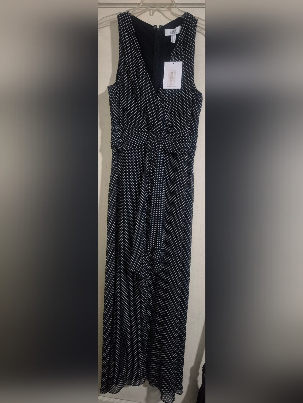Badgley Mischka Chiffon Maxi Polka Dot Dress